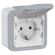 Plexo Серый Розетка с/з с крышкой винт. зажим наружный монтаж 16А (в сборе) IP55 | 069733 | Legrand