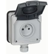 Plexo Серый Розетка с/з с крышкой накладная (в сборе)  IP66 | 090466 | Legrand