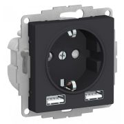 AtlasDesign Карбон Розетка 16А c 2 USB A+A, 5В/2,4А, 2х5В/1,2 А, механизм | ATN001030 | SE