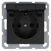 Розетка 1-м Shuko 16А IP20 с заземл. защ. шторки с крышкой механизм антрацит Jasmart G5505B