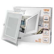 Светильник светодиодный Glass 18Вт 3000К IP20 1390лм 220-240В ДВО квадрат с декоративн. стеклом бел. GAUSS 948111118