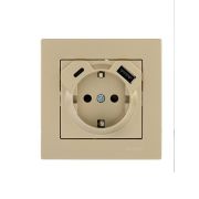 Розетка с заземл. TC+USB разъем VESNA зол. LEZARD 742-3688-181TC