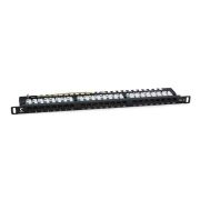 Патч-панель 19дюйм 0.5U 24 порта RJ45 кат.6 Dual IDC 90град. высокой плотности с задн. кабельн. организатором Cabeus 9667c
