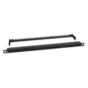 Патч-панель 19дюйм 0.5U 24 порта RJ45 кат.6A Dual IDC 180град. высокой плотности с задн. кабельн. организатором Cabeus 9665c