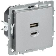 Розетка СП BRITE USB A+C 45Вт высокоск. заряд. РЮ11-2-БрА алюм. IEK BR-U22-045-K47