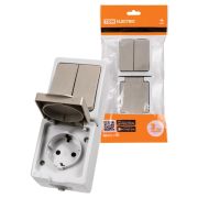 Блок комбинированный (вертикальный) выключатель 2-кл. + розетка 2П+З с з/ш БКВР IP54 Вуокса TDM | SQ1803-0013 | TDM