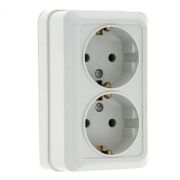 Рим Розетка 2-местная 16А с заземлением белая EKF | ENR16-128-10 | EKF