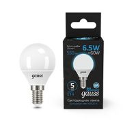 Лампа светодиодная Black 6.5Вт шар 6500К холод. бел. E14 550лм GAUSS 105101307